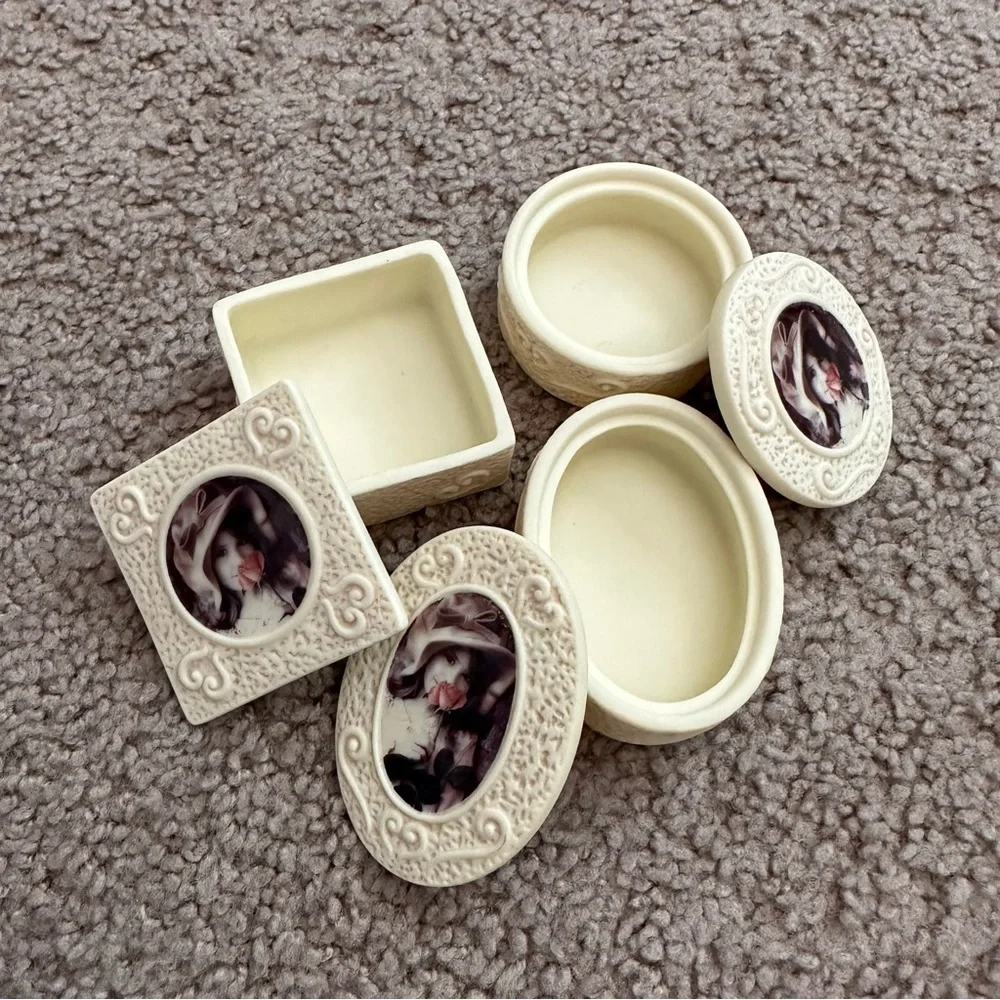 Enesco Kim Anderson's Pretty As A Picture Jewelry Box Vintage Set of 3